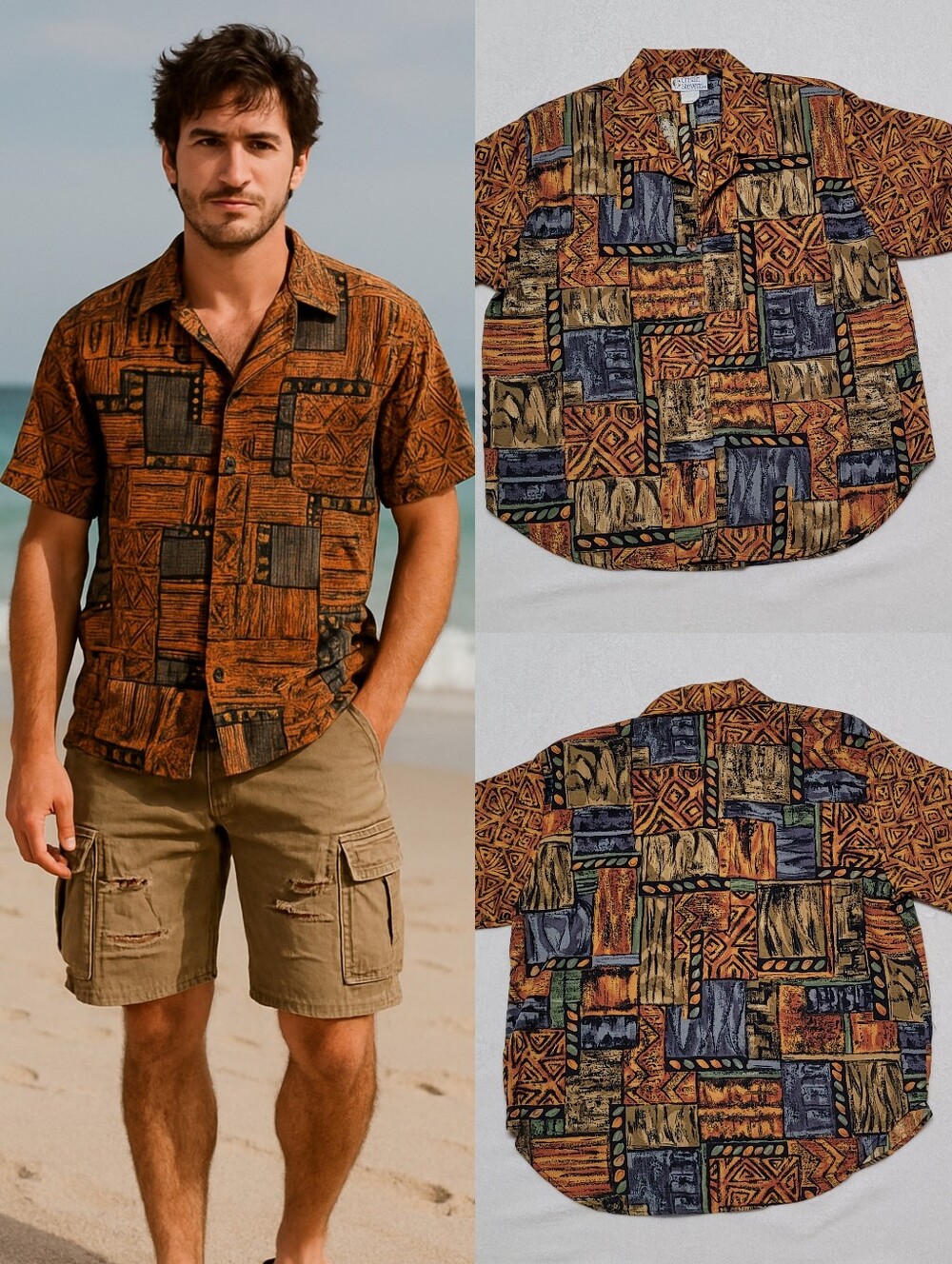 80s Vintage Cristin Stevens Multi-color Aztec Print Short Sleeve Button Up Shirt